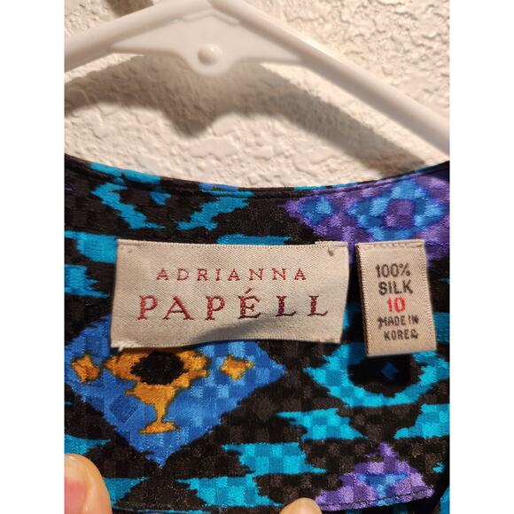 Adrianna Papell 80s‎ Vintage 100% Silk Dress Size 10 Bold Geometric Print Retro - Picture 4 of 6